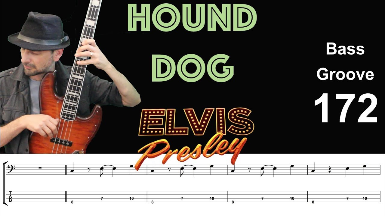 I HOUND DOG (Elvis Presley) How to Play Bass Groove Cover with Score & Tab Lesson