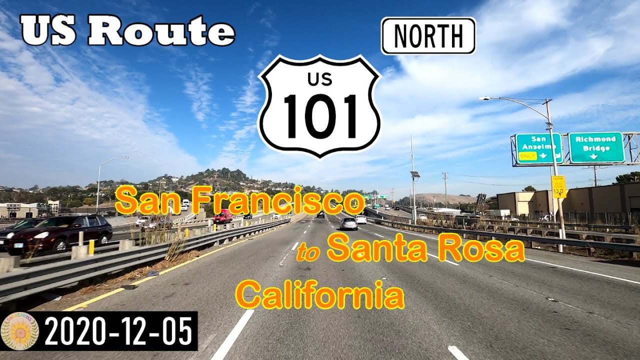 US-101, San Francisco to Santa Rosa, California, scenic driving northbound