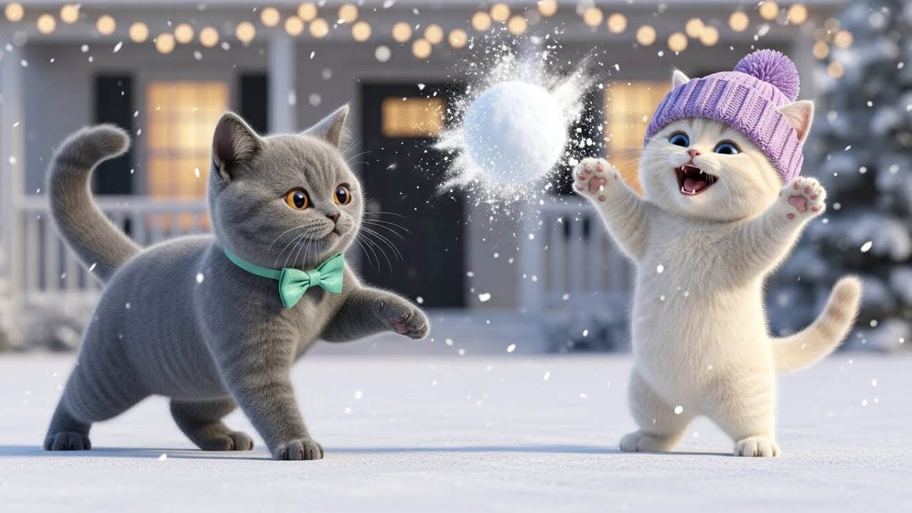 Baby Cats Playing in the Snow and Mama Cat Baking Apple Pie in the Cozy Home 🥧❄️