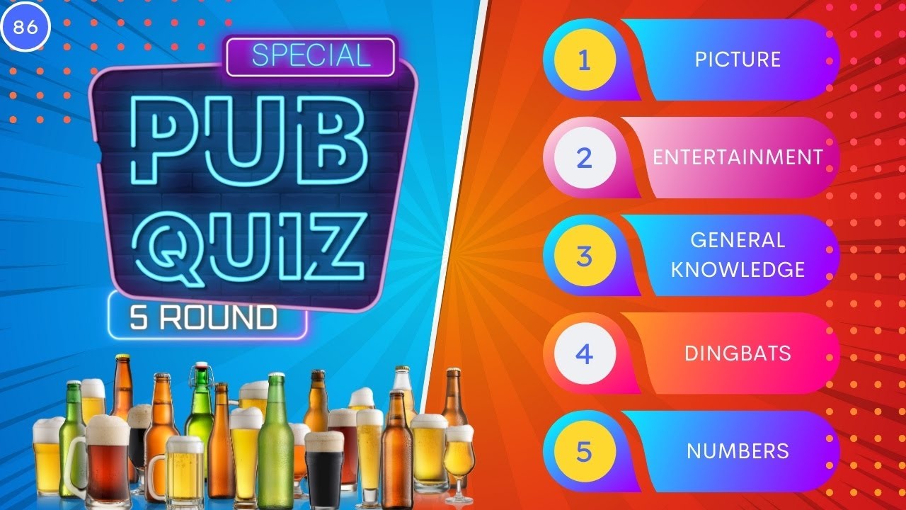 Pub Quiz 5 Round: Test Your Knowledge! Picture, General Knowledge, Entertainment, And More. #86