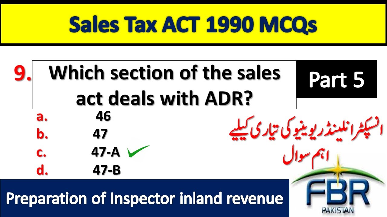 Fpsc inspector inland revenue Preparation | Sales tax Act 1990 Important Mcqs | IRS | IIR | Part-5