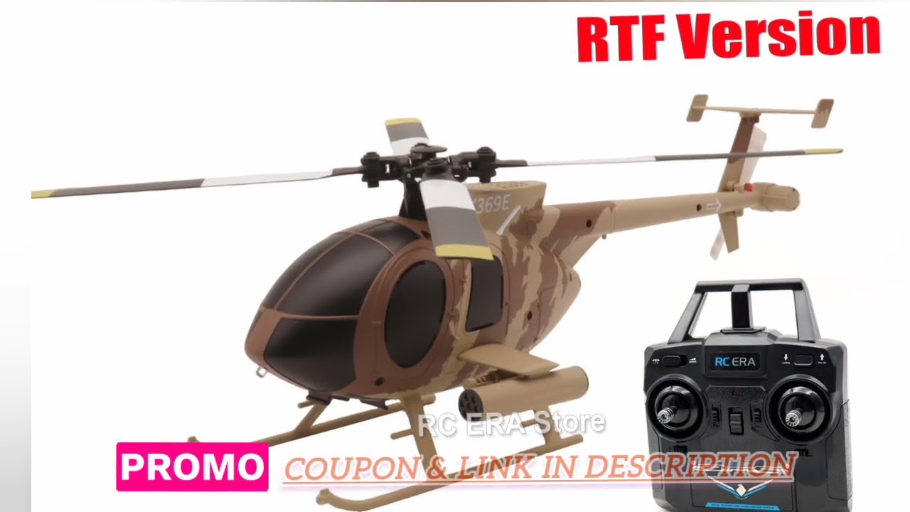 RC ERA C184 MD500 4CH Flybarless RC Helicopter | Optical Flow Gyro Stabilized – Sand Yellow Livery