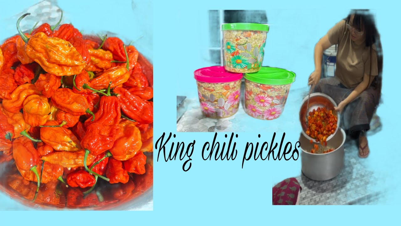 How to make king chili pickles with bamboo shoots / bhoot jolokia achar/ homemade achar