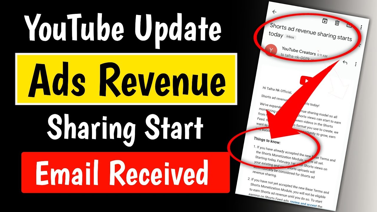 Youtube Shorts Update 2023 | Shorts Ad Revenue Sharing Starts Today New Email