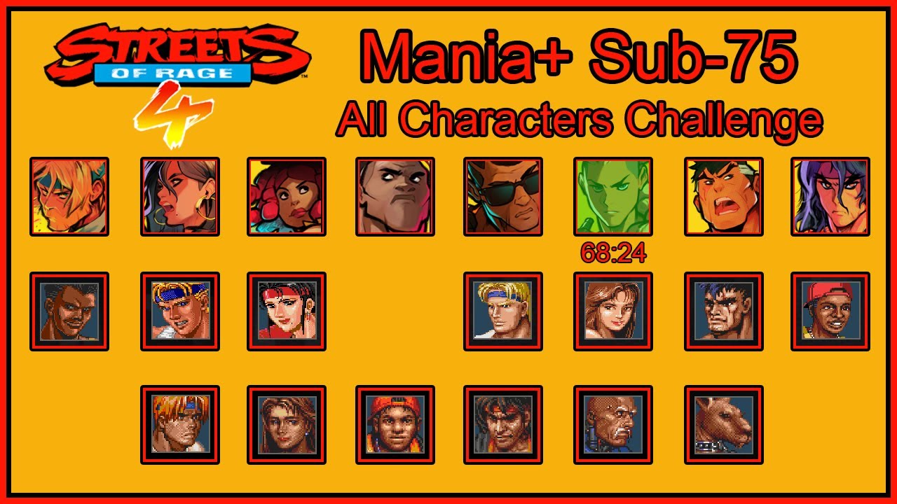Streets Of Rage 4 - The Mania+ Sub-75 Minute Challenge: ALL CHARACTERS - Estel (1/21) 68:24 v8 Patch