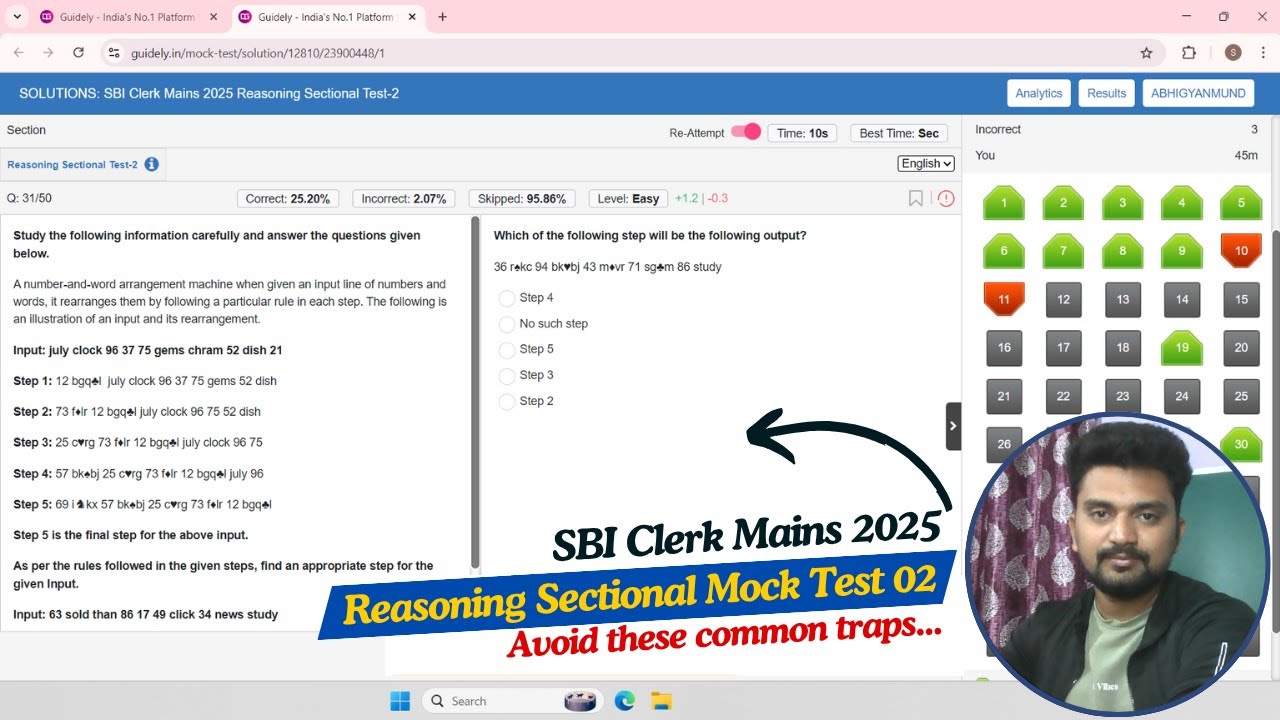 SBI Clerk 2025 Mains: Reasoning Sectional Mock Guidely | Uncover My Mistakes and Traps #banking