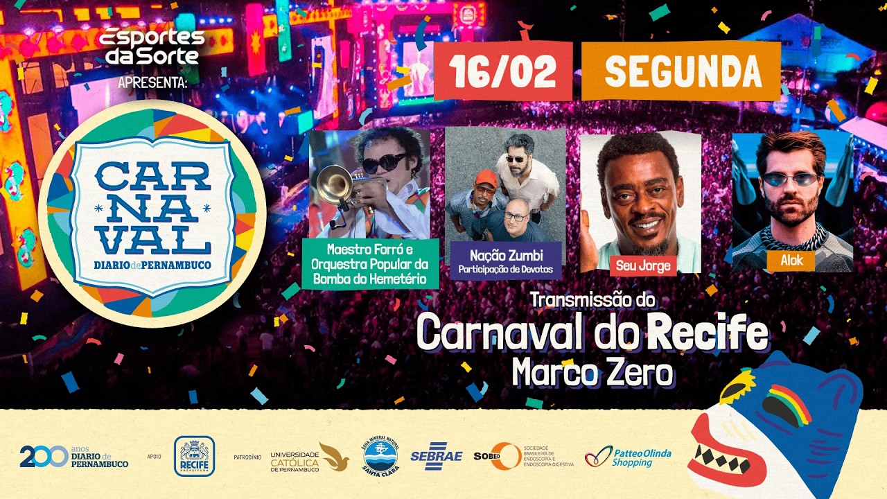 Carnaval 2026 do Recife: veja ao vivo os shows do Marco Zero nesta segunda (16)