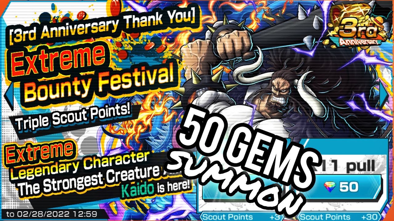 Luckiest! 50 GEMS EX KAIDO SUMMON + Survival 100 Gameplay Test | One Piece Bounty Rush