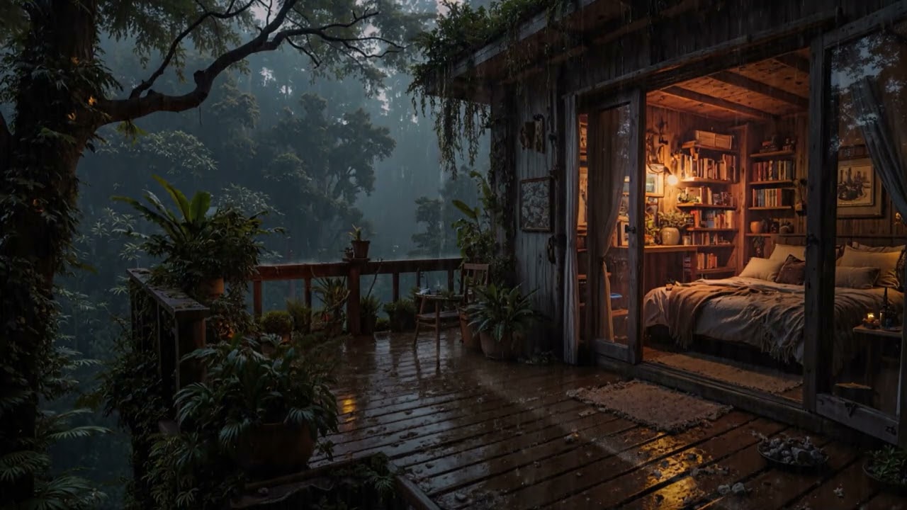 Midnight Rain Surrounding a Peaceful Woodland Cabin 🌧️🌲 | Deep Rest & Relaxation