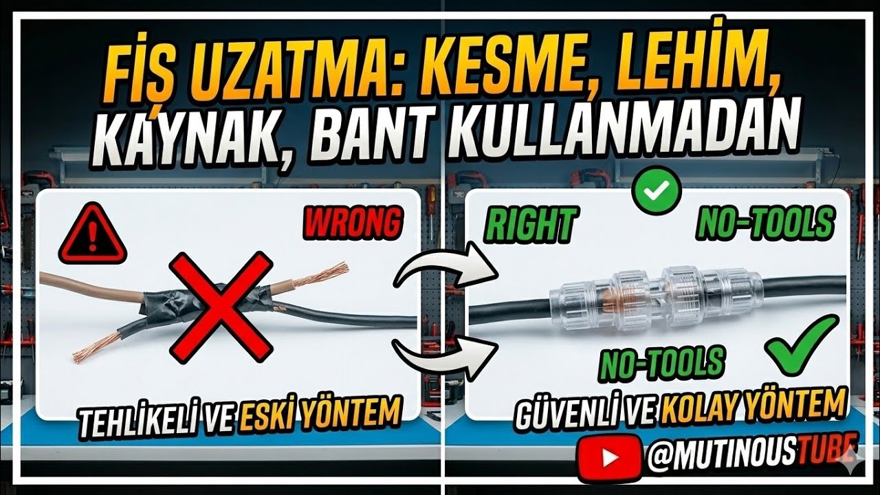 Fiş Uzatma Kesme Lehim Kaynak Bant Kullanmadan Plug Extension Cutting Without Using Welding Tape