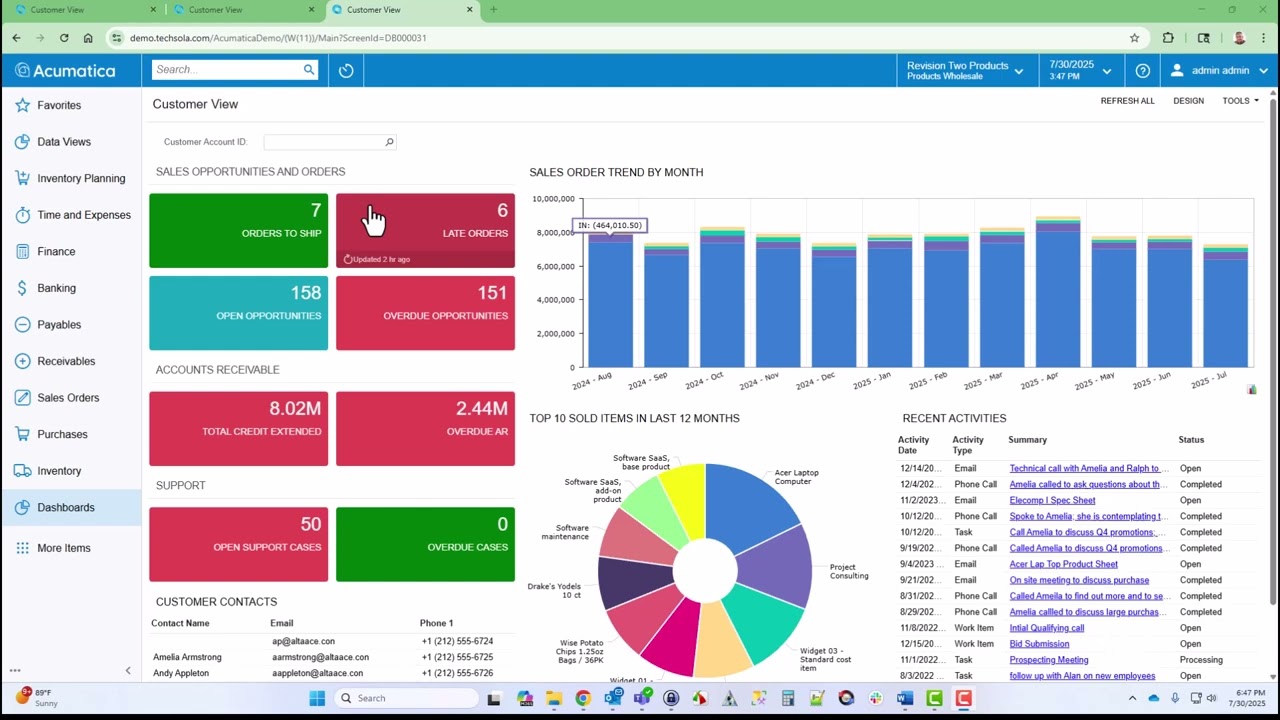Acumatica ERP Dashboard Introduction