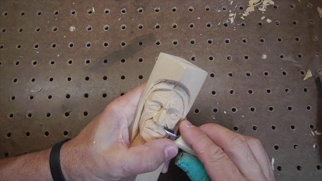 Wood Carving Whittling /black hair/ basswood face carving