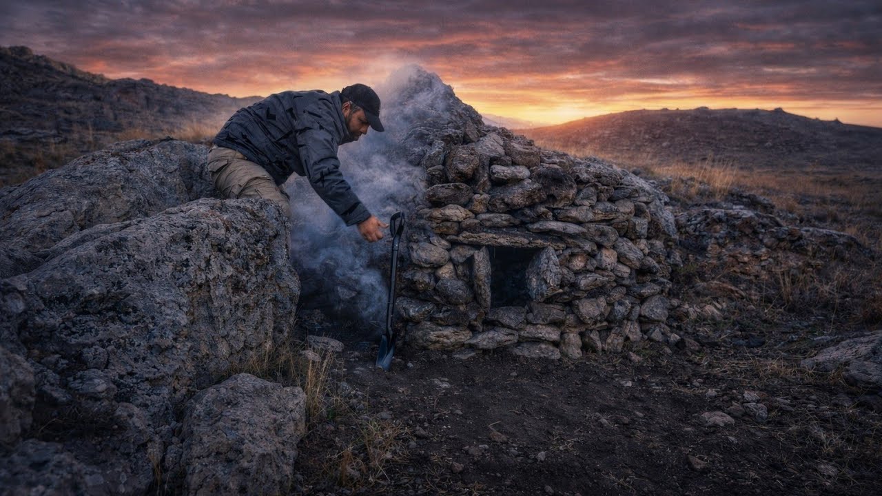 Extreme Cold Mountain Shelter Build Using Stones | Winter Bushcraft