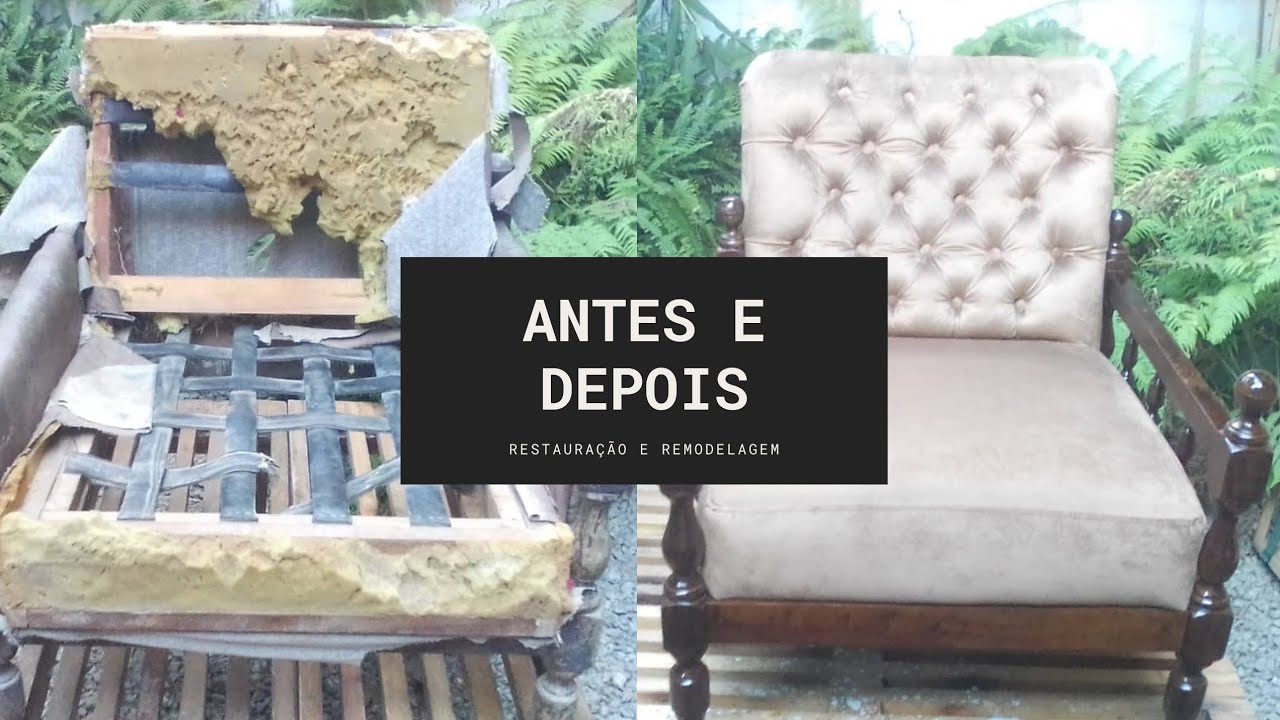 Ante e depois. Restauração de poltrona e remodelagem em capitonê.