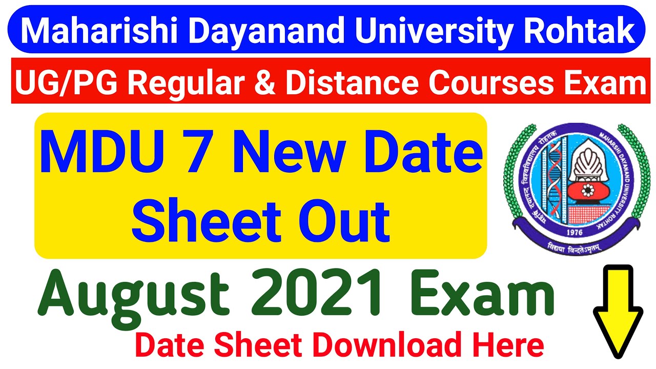 Mdu UG/PG Regular & Distance Courses Date Sheet 2021 || Mdu Latest Date Sheet  August Exam 2021