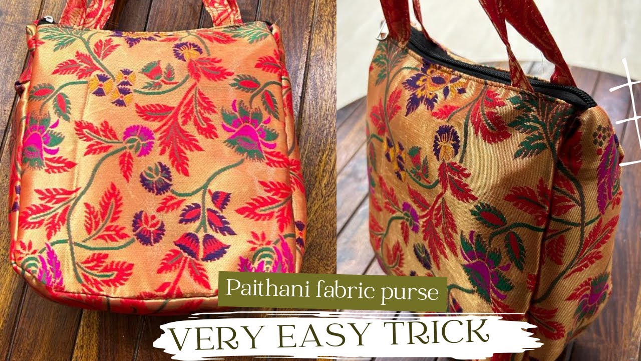 Super easy- Paithani Handbag/ Ledies Purse making at home/ Bag cutting and stitching tutorial/pouch