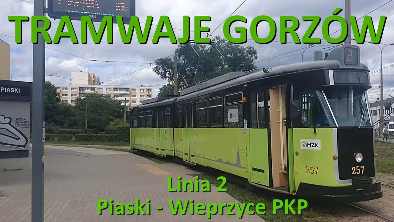 Tramwaje Gorz&oacute;w. Linia 2 Piaski - Wieprzyce PKP. Cała trasa./Ride on tram lin 2 in Gorz&oacute;w - CABVIEW.
