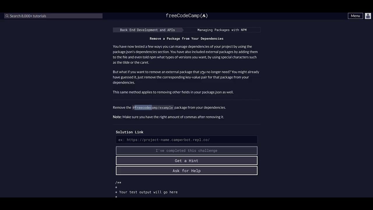 10 Remove a Package from Your Dependencies - FreeCodeCamp - Backend Dev & APIs Managing Packages NPM