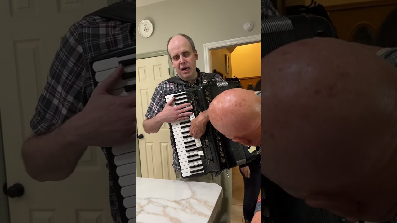 Rory Hoffman playing an old accordion, after concert impromptu!!