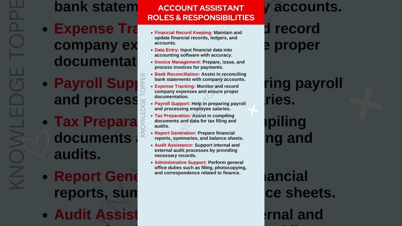 Account Assistant Job Roles and Responsibilities | Accounting Assistant Job Description - Duties
