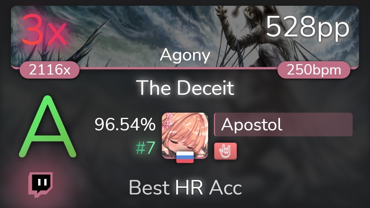 [Live] Apostol | Fleshgod Apocalypse - The Deceit [Agony] +HR 96.54% {#7 528pp 3❌} - osu!