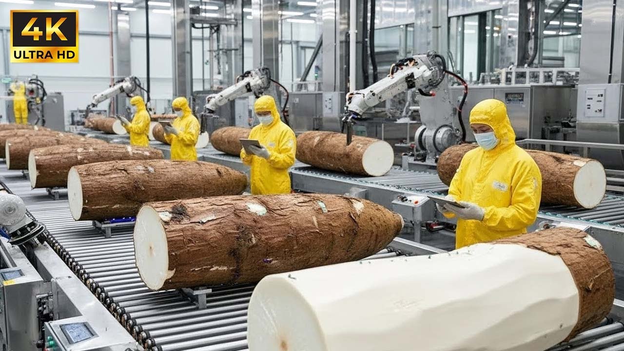 Внутри завода по переработке маниоки мощностью 1 000 000 фунтов – ГИПНОТИЧЕСКАЯ промывка современ...