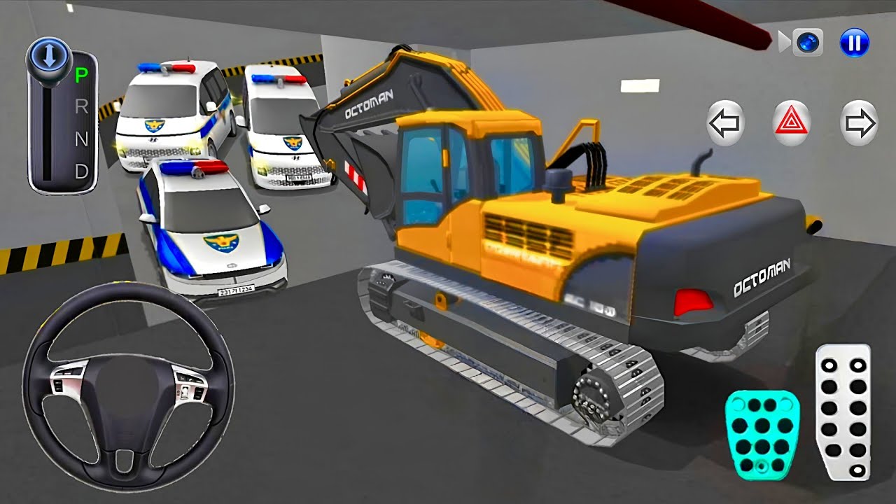 Heavy Excavator Stuck in Parking Garage with Police Car🚓🚧 3D Driving Class 2025 - Android Gameplay 🎮