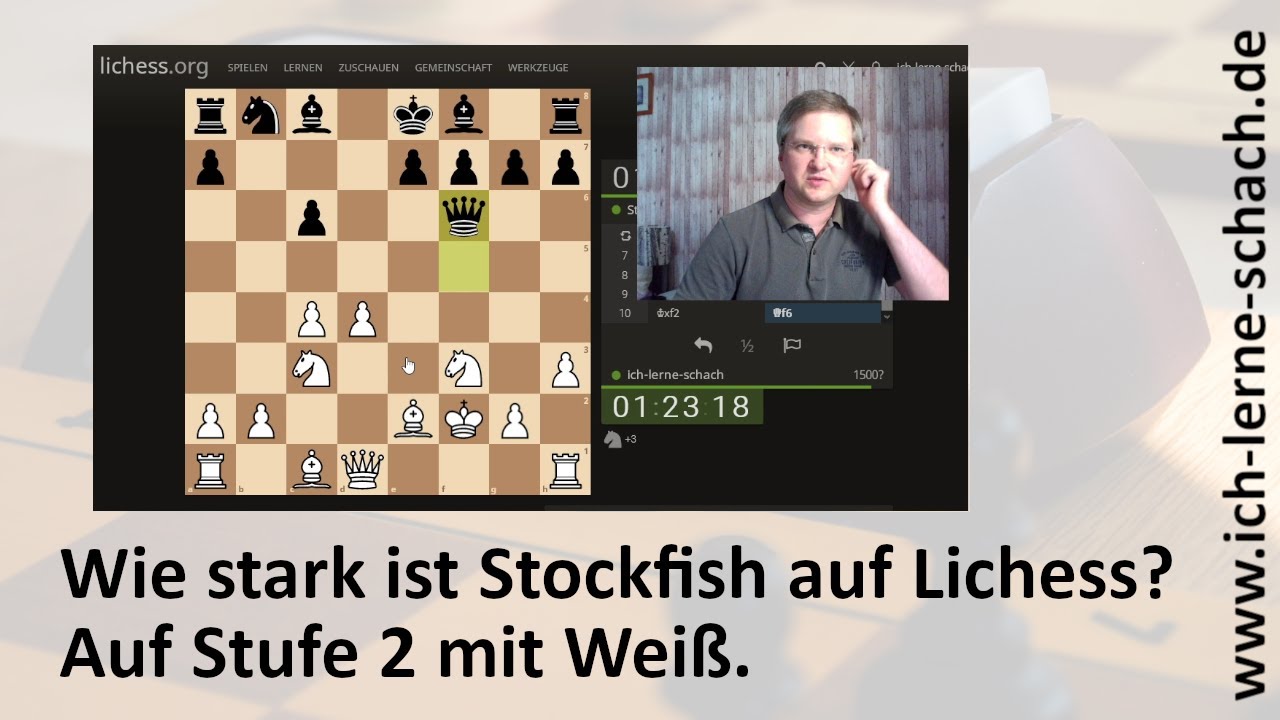 Wie stark ist Stockfish auf Lichess, Stufe 2 mit Weiß?