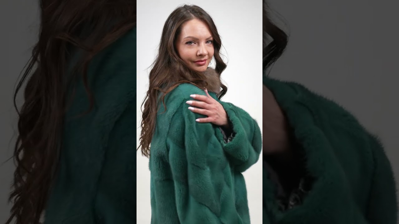 Mink Half Coat with Russian Sable Trimmed Stand Collar color Green