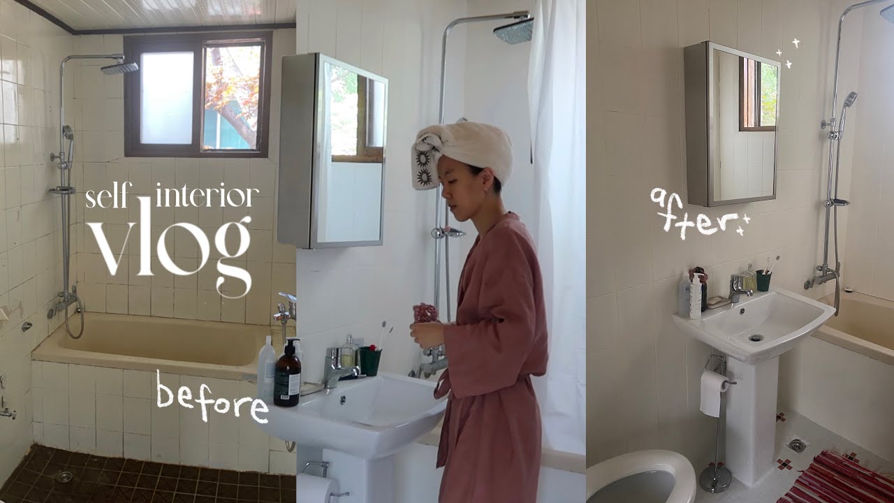낡고 촌스러운 욕실, 모자이크 타일 셀프 덧방 & 셀프 페인팅으로 귀엽고 빈티지하게 만들기 + 욕실 투어 !!