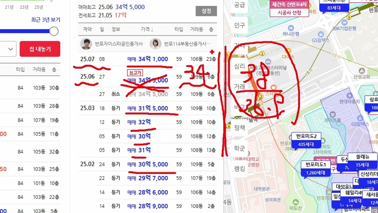 반포동 반포리체. 매물시세분석. 2025년 8월 13일. 반포부동산중개사무소