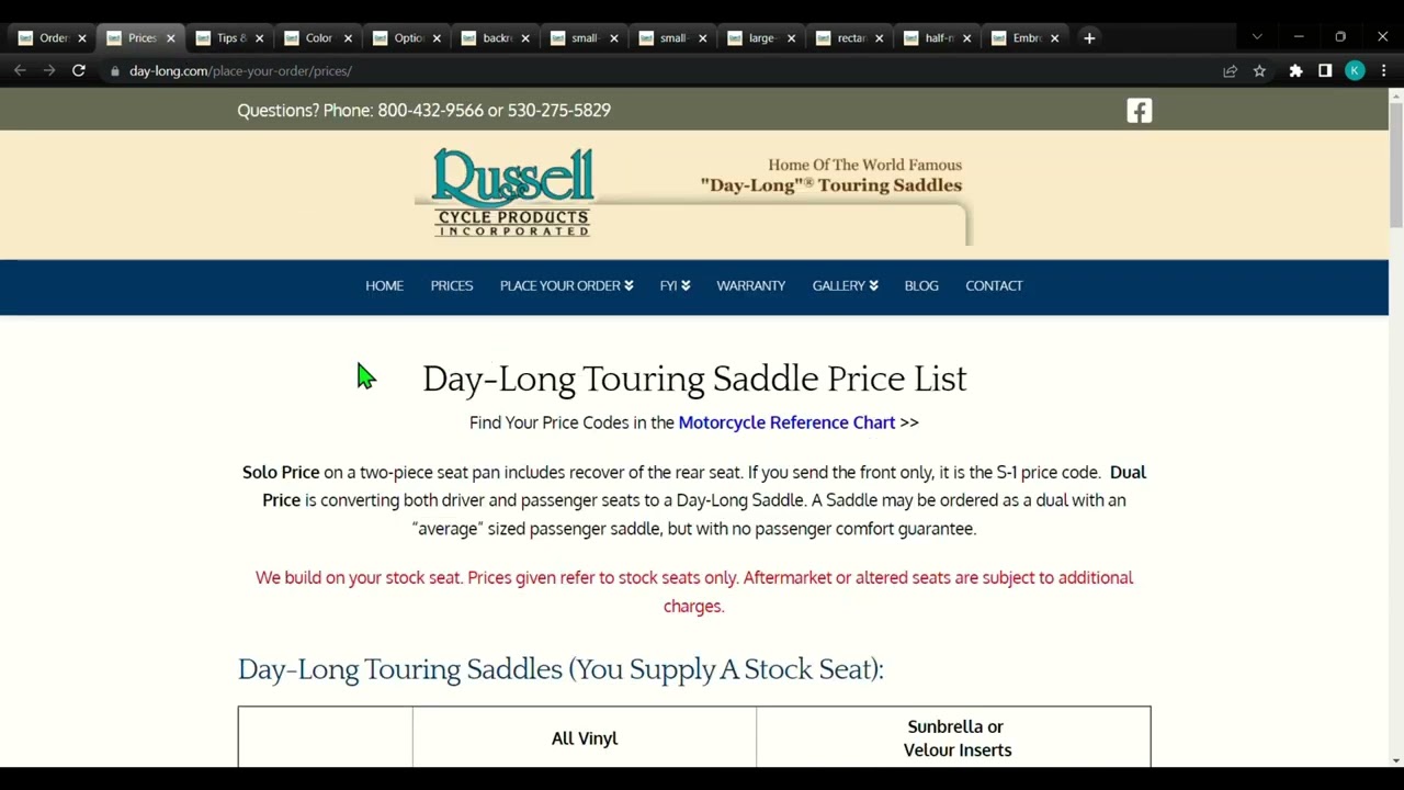 Ordering a Russell Day Long Custom Seat