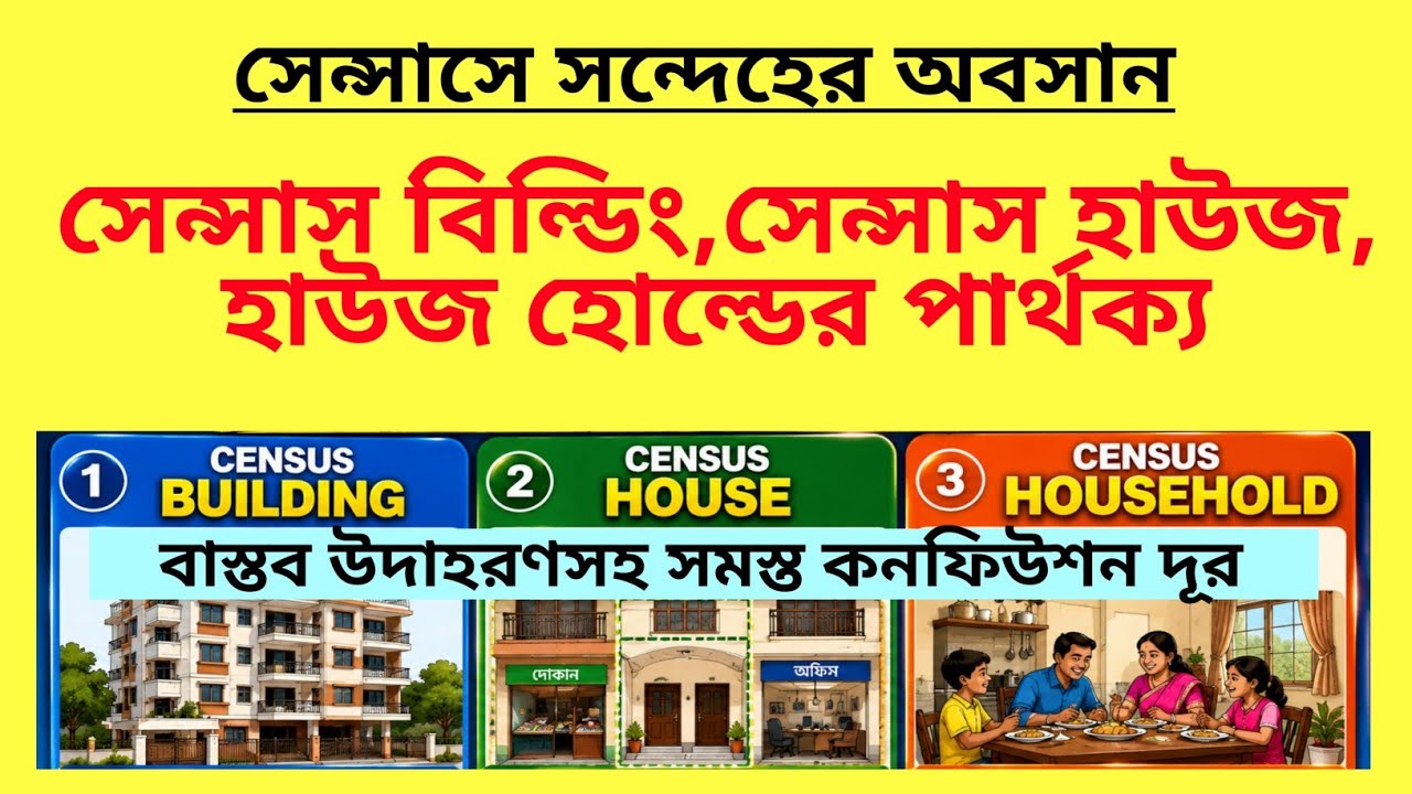 সেন্সাস হাউজ, হাউজ হোল্ড,সেন্সাস বিল্ডিংয়ের পার্থক্য| Concept of Census House & Household, Building