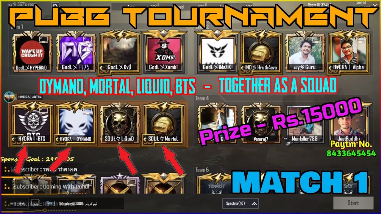PUBG TOURNAMENT | Match 1 | YouTuber's Clash | MortaL , Dynamo , Kronten , Gareeb !!!