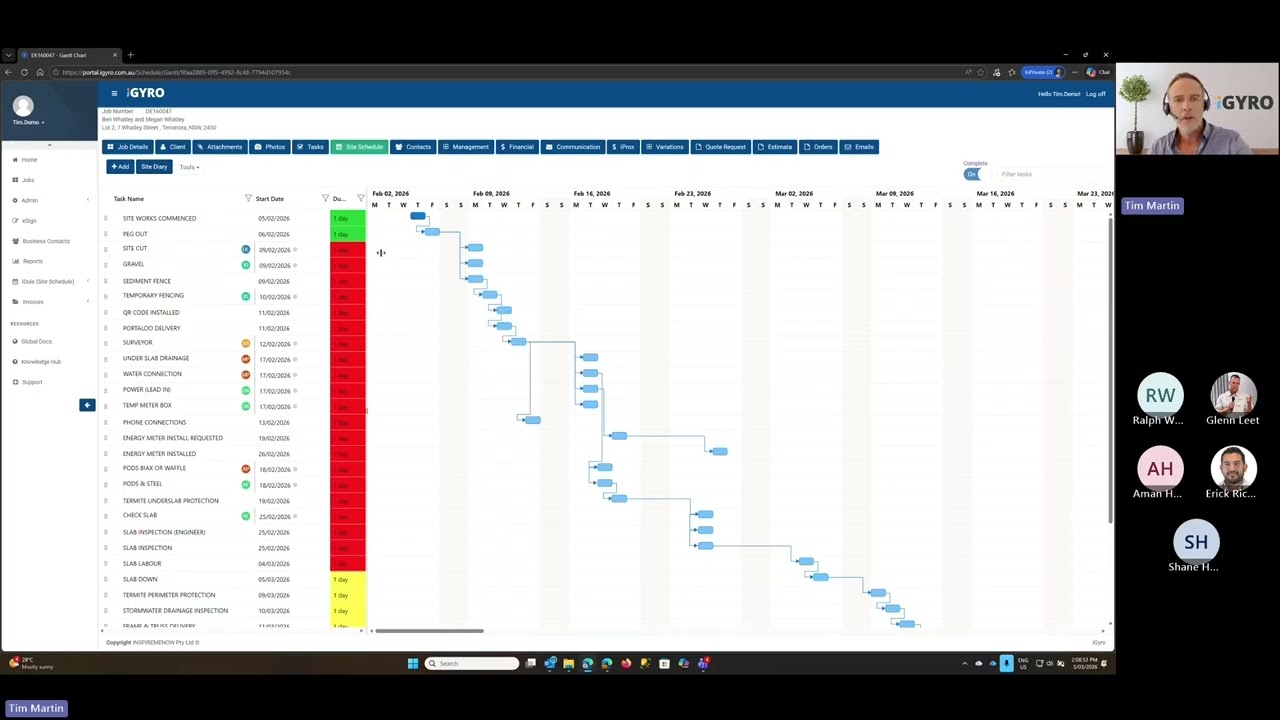 Construction Gantt Charts for Builders | iGyro Scheduling & Supplier Portal Demo