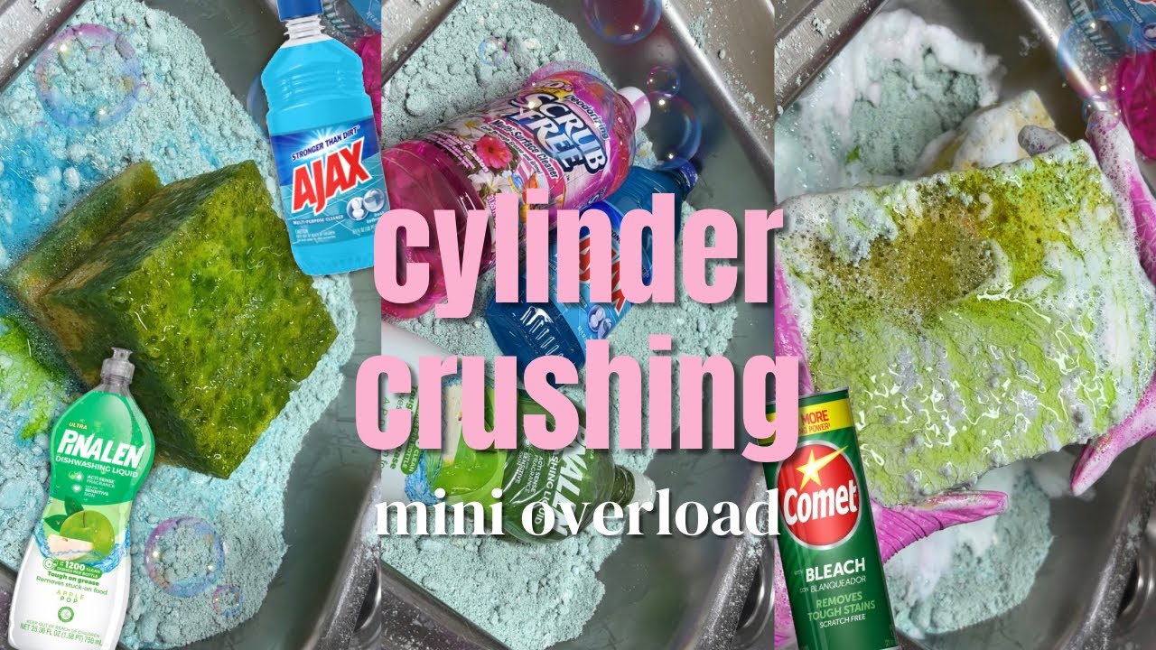 Cylinder Crushing Mini Overload Sponge ASMR 🌺🩵🍏🫧