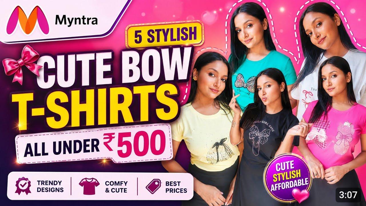 Cute Bow T-Shirts Haul 🎀 5 Stylish T-Shirts Under ₹500 | Myntra Affordable Fashion | Ridhima’s Pick
