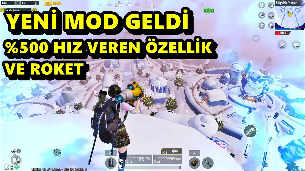 YENİ MOD GELDİ  %500 HIZ VEREN &Ouml;ZELLİK VE ROKET M&Uuml;THİŞŞ ! BATUR GAME SOLO SQUAD PUBG MOBİLE