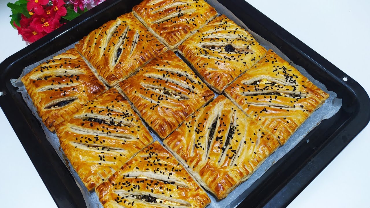 الذ واطيب فطائر بالجبنه والزعتر الاخضر بعجينة( البف باستري) سهله وسريعه للتحضير،😋