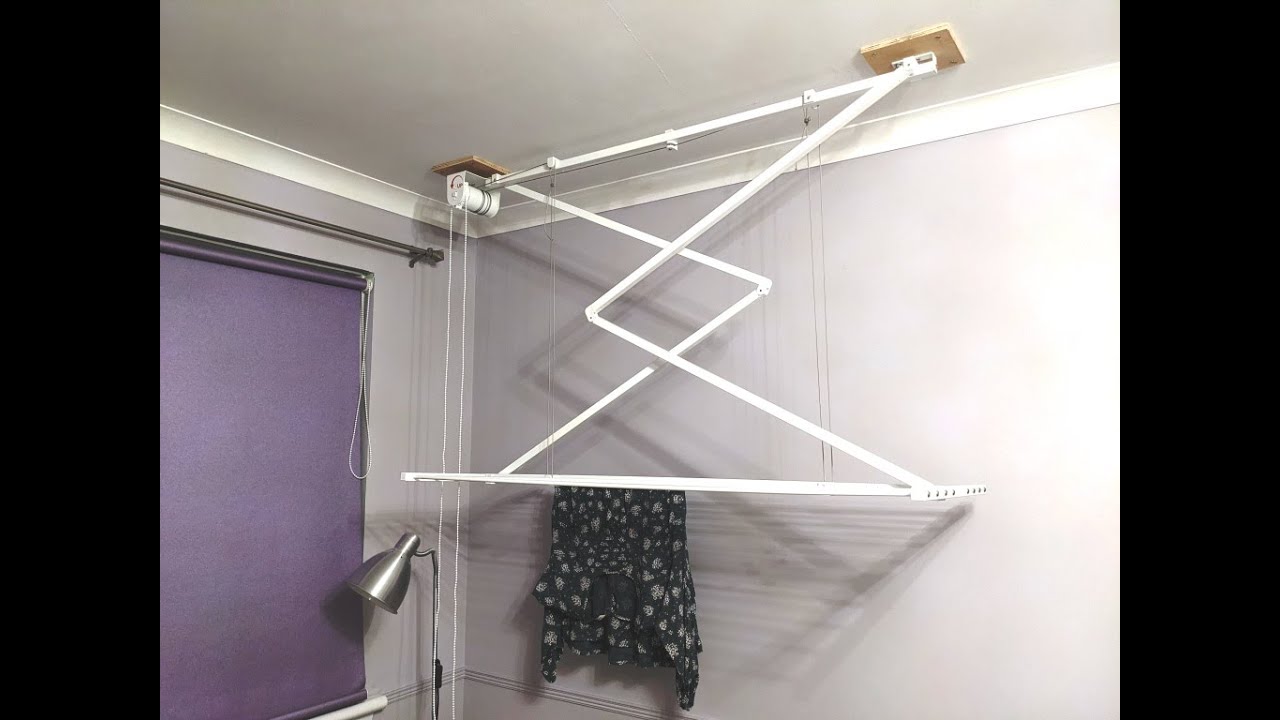 Foxydry Mini Pulley clothes airer mounted to ceiling. Fix laundry drying rack  to plasterboard.