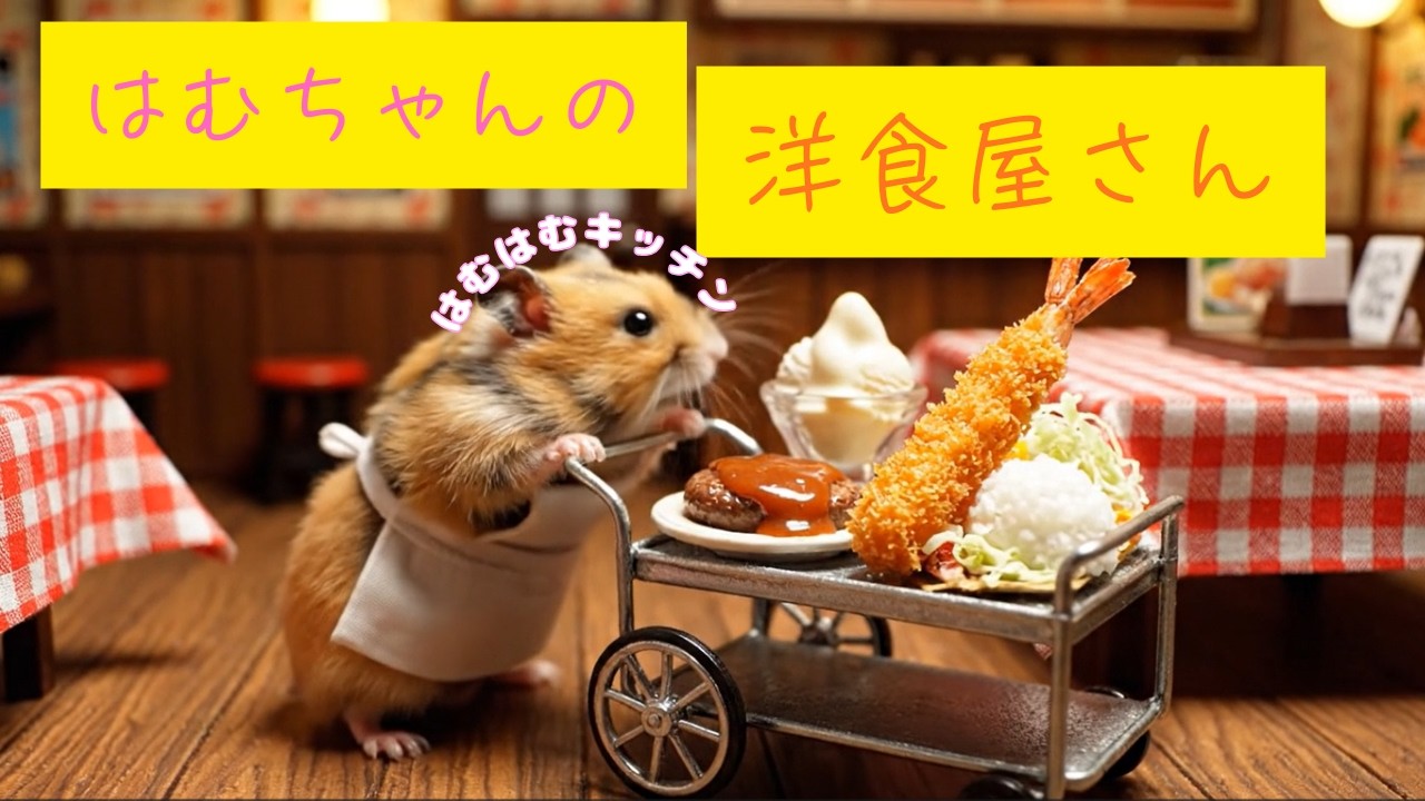 ハムちゃんのちいさな洋食屋さん💕Hamsters’ Tiny Western Restaurant｜#ハムスター #ミニチュア #ASMR #レトロ  #ハムちゃん #ミニチュアキッチン #ai生成