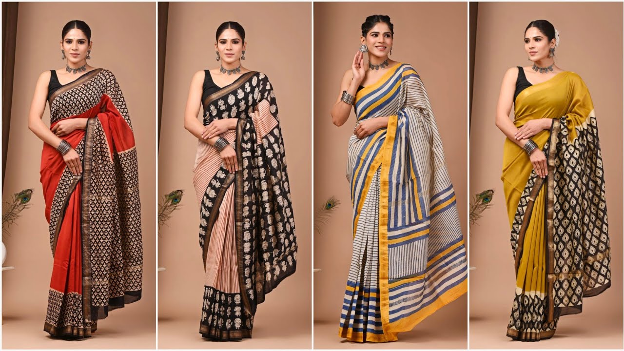 Maheshwari Silk Sarees | Free Shipping | Bagru Print Maheshwari Silk Sarees #shopnow 