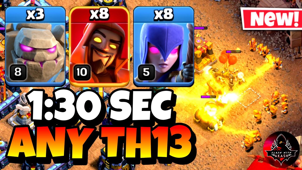 TH13 Golem Witch Super Wizard Attack Strategy (2024) Best TH13 Attack Strategy in Clash of Clans
