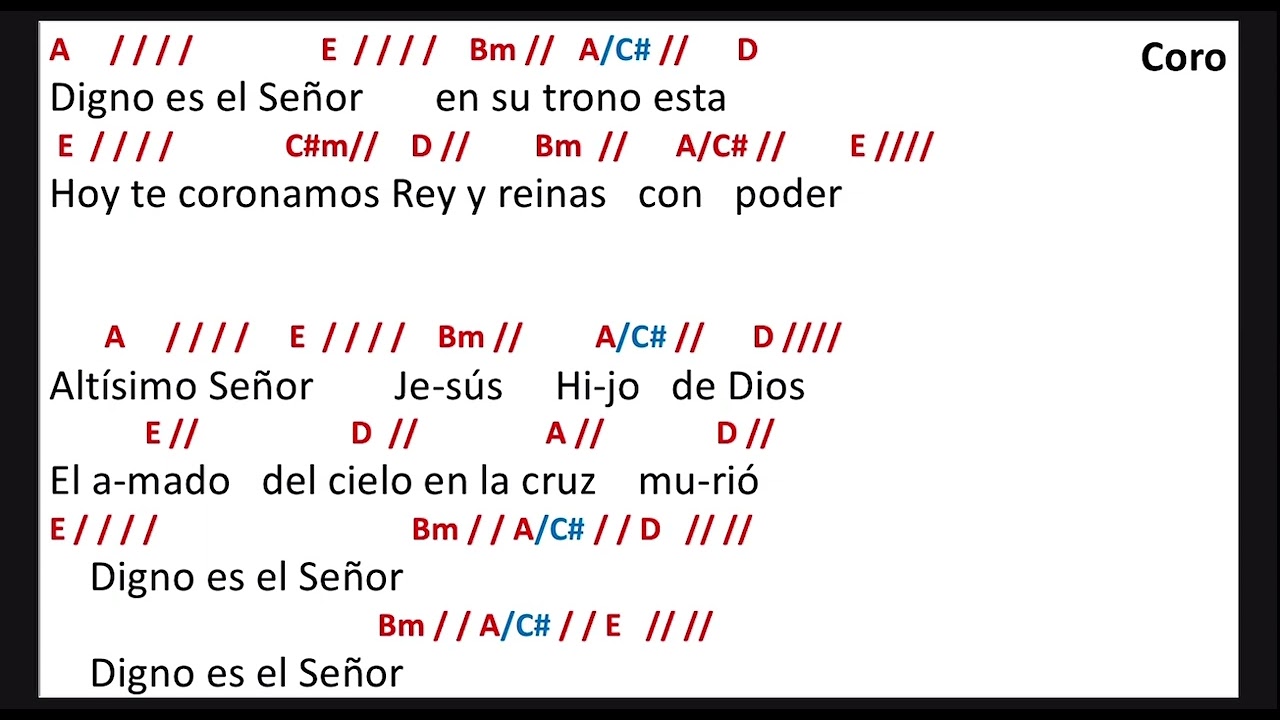 Digno es el Señor Letra con acordes Key of A