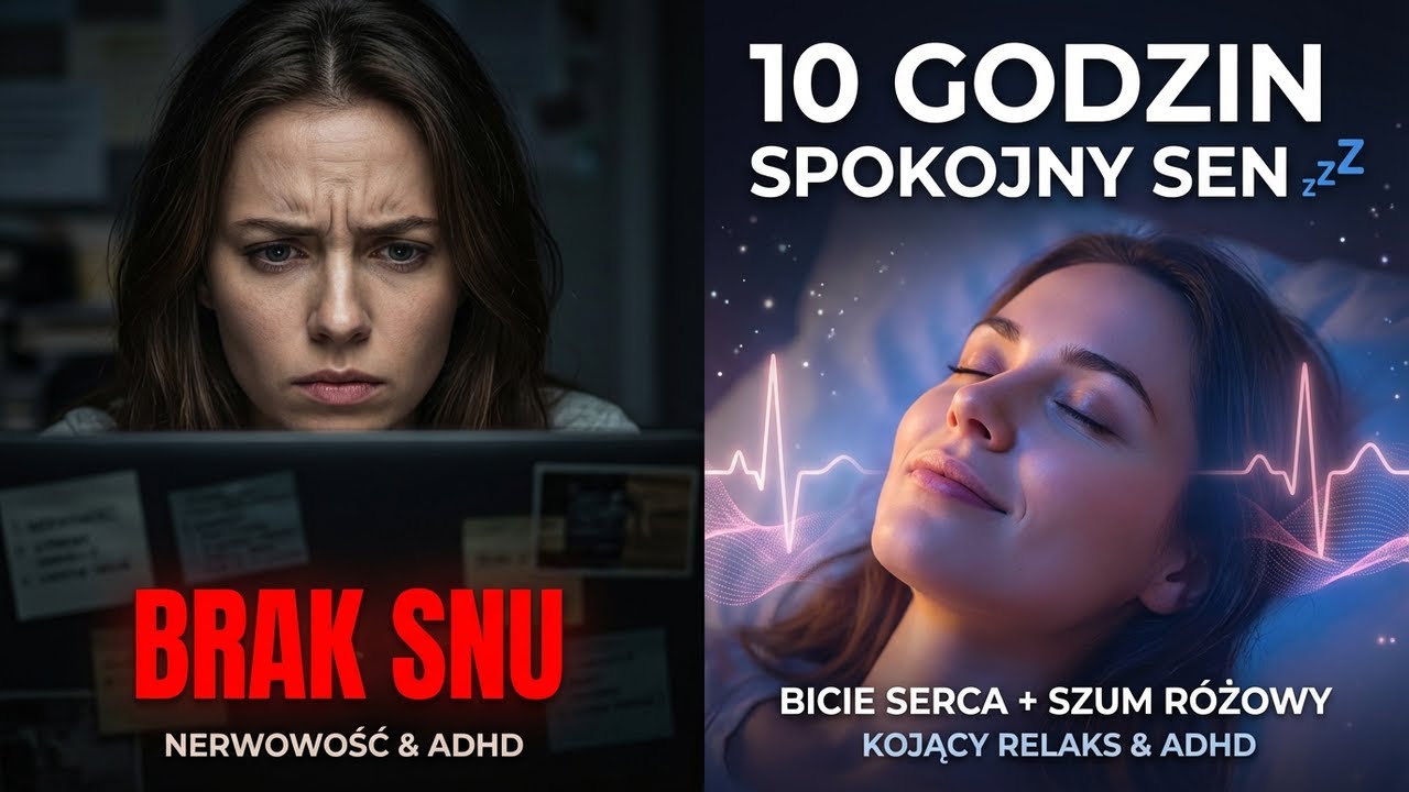 10 godzin Spokojny Sen 💤Bicie Serca + Szum Różowy (Black Screen) | Kojący Relaks & ADHD 睡眠用BGM | 胎内音