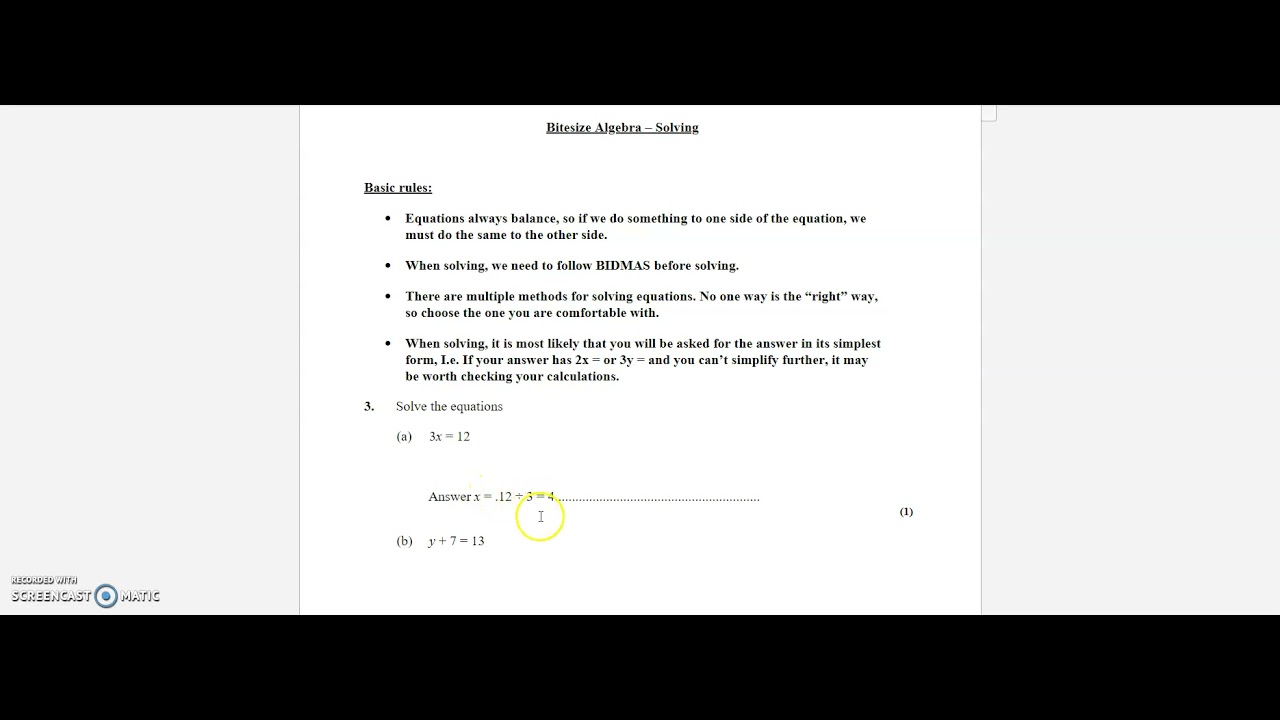 Bitesize Algebra Solving