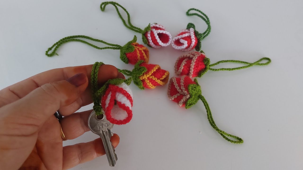 TIĞİŞİ KOLAY ÖRGÜ GÜL ANAHTARLIK YAPILIŞI 🌹🌹🌹