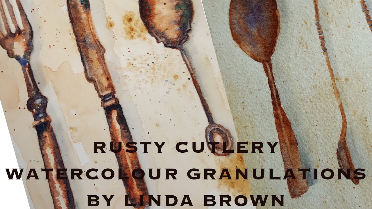 Watercolour Rusty Cutlery, Granulating Colour Comparison, Experimental Techniques