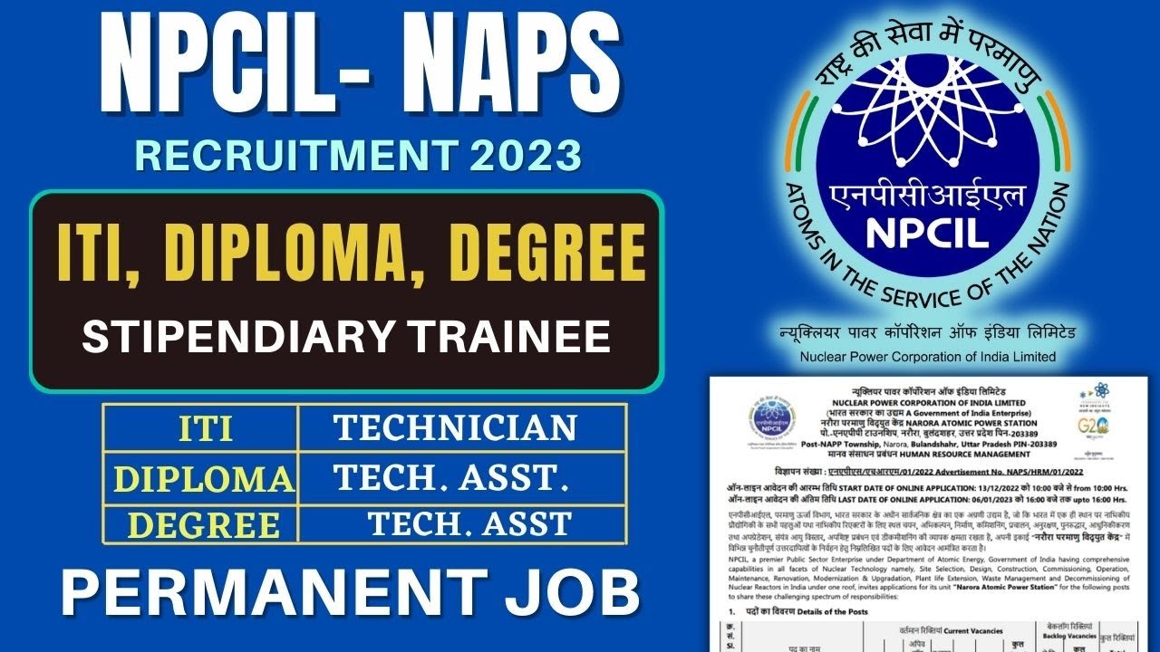 Department of Atomic Energy NPCIL Recruitment 2022, Stipendiary Trainees ITI, Diploma Can Apply