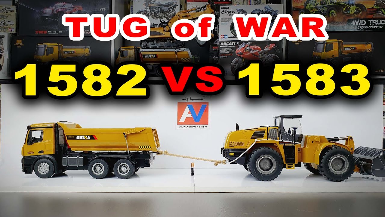 RC Tug of War  - HUINA 1582 vs HUINA 1583 | RC Dump Truck and RC loader Power Challenge